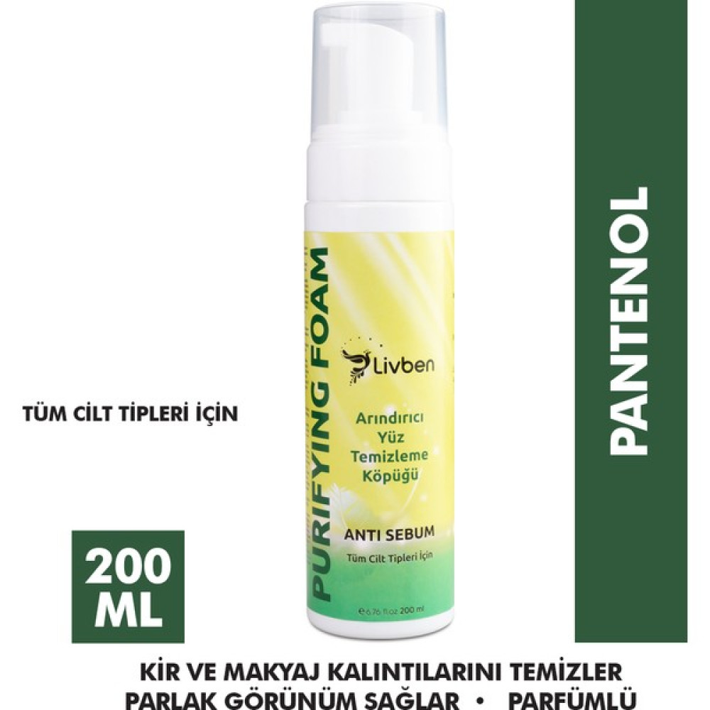 Livben ® Anti Sebum, Parfümlü, Canlandırıcı, Arındırıcı Makyaj ve Yüz Temizleme Köpüğü 200 ml Cilt Temizleme ve Peeling Fiyatı