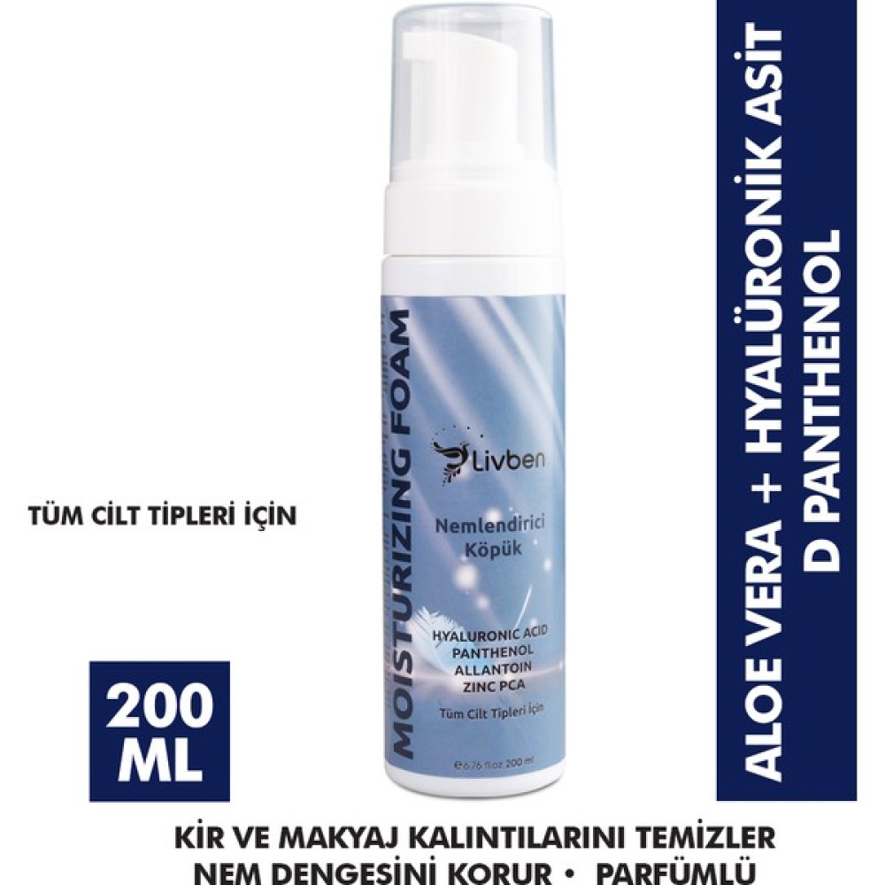 Livben ® Hyaluronic Acid + Zinc Pca + Pantenol Destekli Nem Dengesi Koruyucu Temizleyici Nemlendirici Köpük 200 ml Cilt Temizleme ve Peeling Fiyatı
