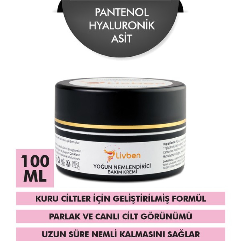Livben ® Panthenol + Hyaluronic Acid Canlandırıcı ve Nemlendirici Yoğun Nemlendirici Krem 100 ml Nemlendiriciler Fiyatı