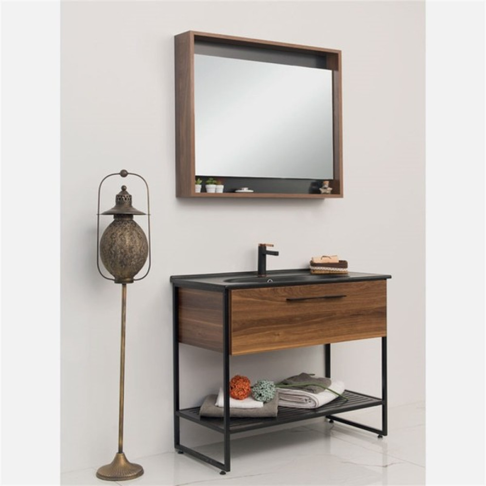 Livea Concept Ceviz Banyo Dolabı 80 cm (Siyah Lavabo) - Kahverengi Banyo Dolabı / Mobilyası Fiyatı