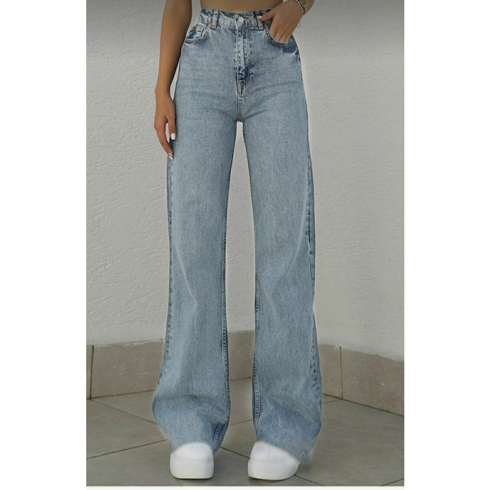 Livik Edna Likralı Kadın Açık Kar Süper Yüksek Bel Salaş Paça Denim Kot Palazzo Pantolon 38 Beden Bayan Jeans / Kot Pantolon Fiyatı