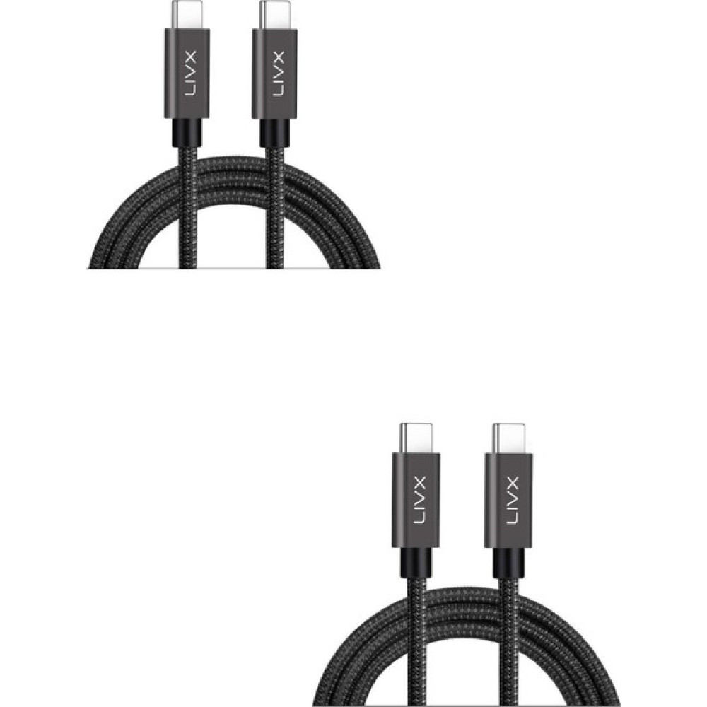 Livx Ikili Paket Solid 100W 5A Type C To Type C Pd 2.0 5 Gbps 1 Metre Hızlı Şarj ve Data Kablosu Halat Örgülü Space Gray Tct-01-2 Cep Telefonu Şarj Cihazı Fiyatı