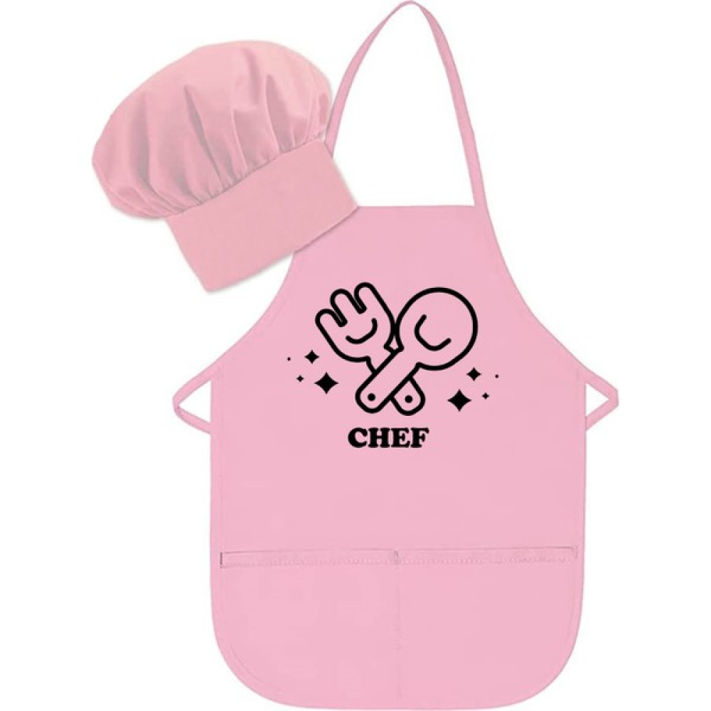 LIWOGY Çocuk Şef Önlük / Okul Etkinlik Önlük / Aşçı / Çocuk Mutfak Önlük / Desenli Önlük / Baskılı Önlük - 5 - 7 Yaş - Pembe Mutfak Önlüğü Fiyatı