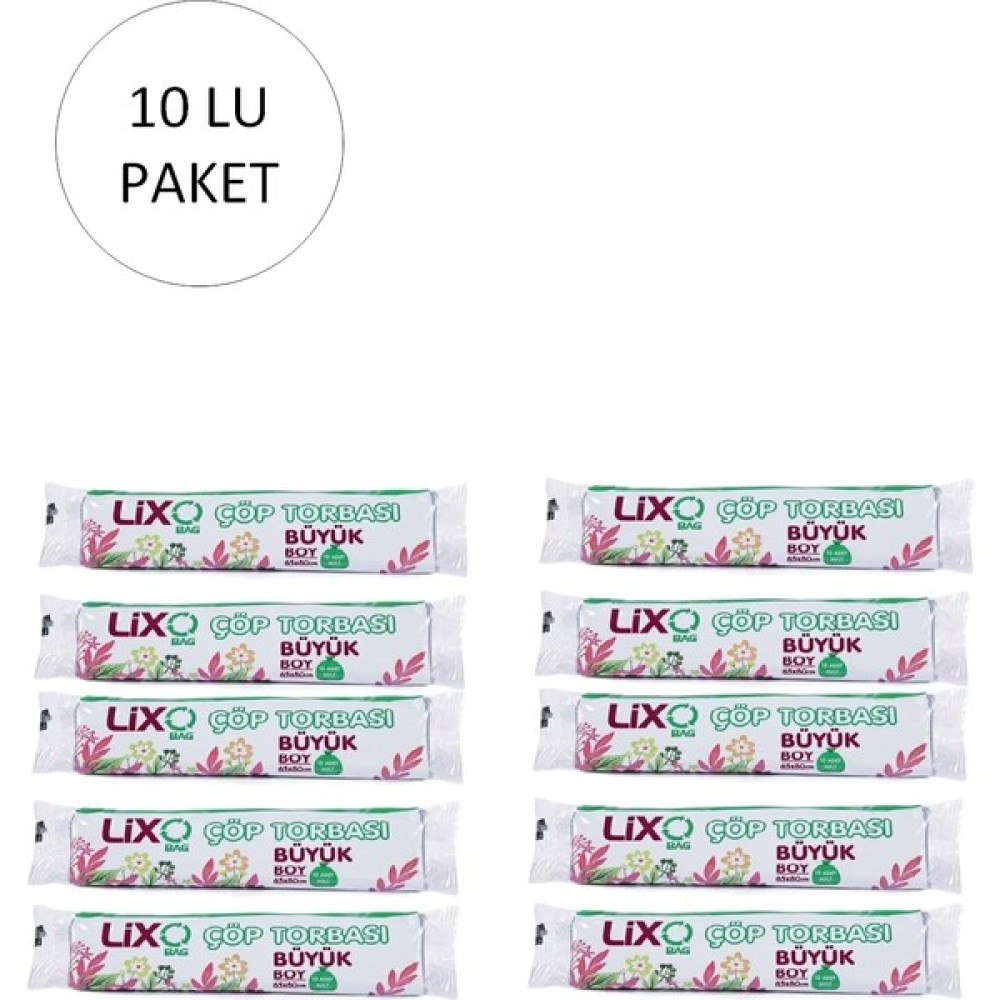 Lixo Büyük Boy Çöp Torbası 65 x 80 cm 10'lu Rulo x 10 Paket = 100 Adet (Mavi) Çöp Poşetleri Fiyatı