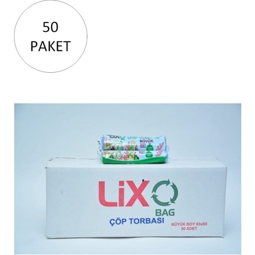 Lixo Büyük Boy Çöp Torbası 65 x 80 cm 10'lu Rulo x 50 Paket = 500 Adet (Mavi) Çöp Poşetleri Fiyatı
