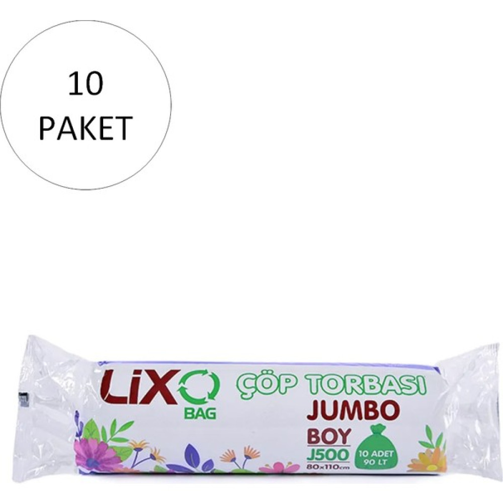Lixo J-500 Jumbo Boy Çöp Torbası 80 x 110 cm 10'lu Rulo x 10 Paket 100 Adet Siyah Oto Boyaları Fiyatı