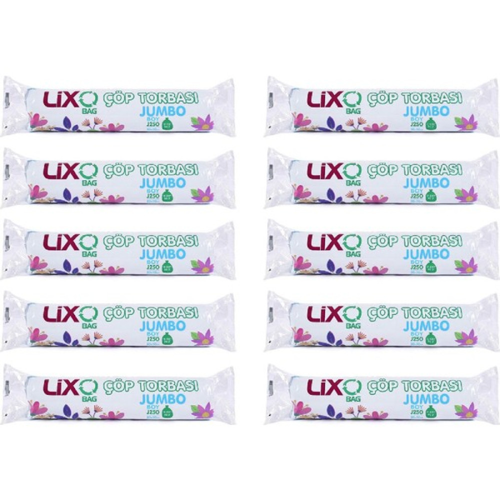 Lixo J250 Jumbo Boy Çöp Torbası 80X110 cm 10'lu Rulo x 10 Paket = 100 Adet Mavi Çöp Poşetleri Fiyatı