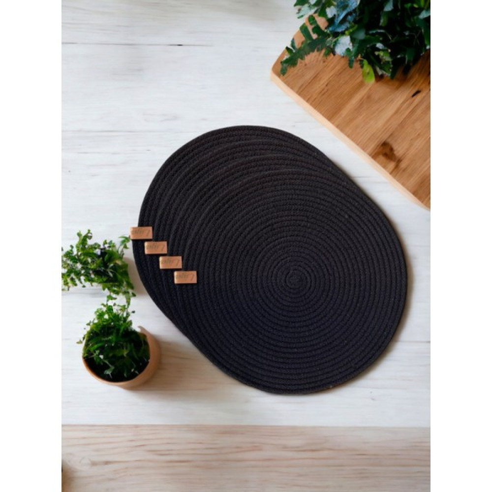 Liya Bella 4'lü El Yapımı Pamuk ipinden Yapılma Siyah Supla Seti - 33 x 33 cm Amerikan Servis Fiyatı