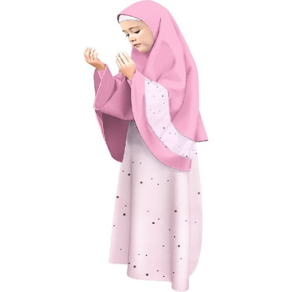 Liyavera Pembe Renkli Yıldız Desenli Uzun Başörtülü Kız Çocuk Namaz Elbisesi 949P Kız Çocuk Elbise Fiyatı