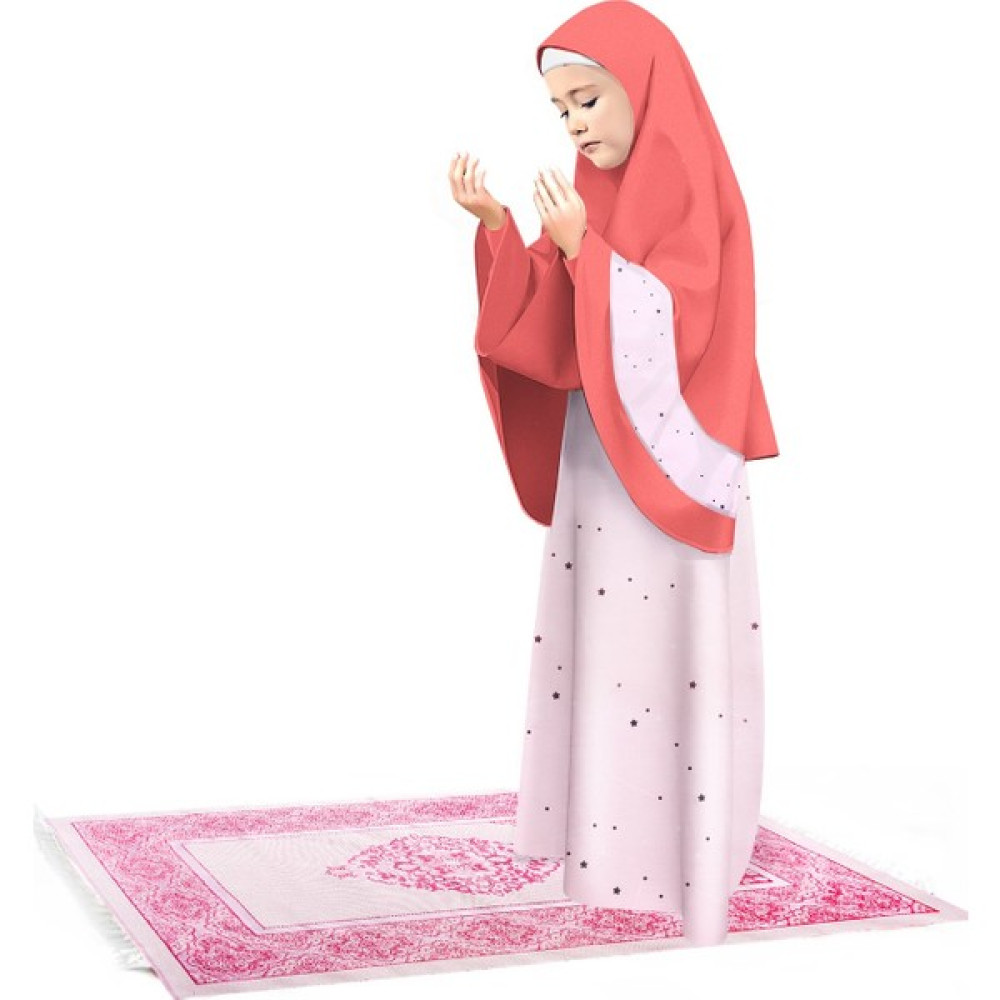 Liyavera Somon Renkli Kız Çocuk Namaz Elbisesi Seccadeli Yıldız Baskılı 951 Kız Çocuk Elbise Fiyatı