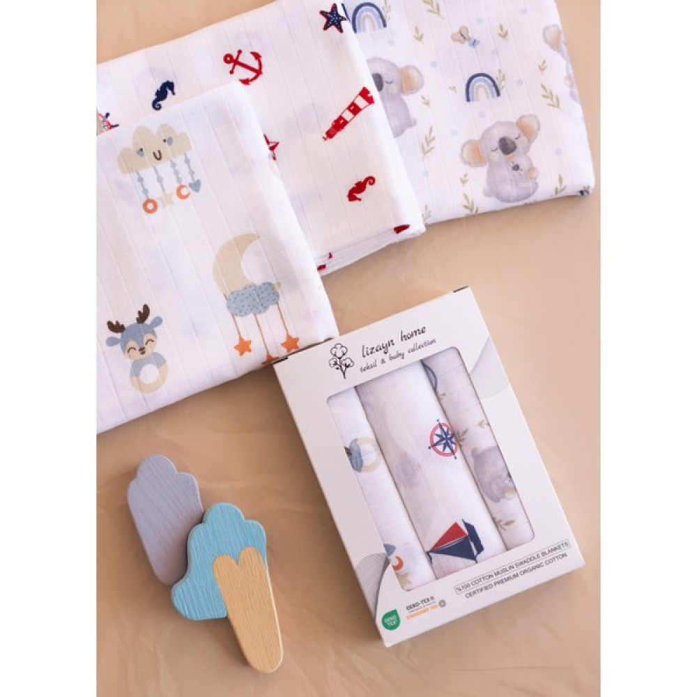 Lizayn Tekstil Çok Amaçlı Müslin Örtü & Battaniye 3'lü Set %100 Pamuk Oeko-Teks Sertifikalı 80X80 cm - Beyaz Hamilelik ve Emzirme Fiyatı