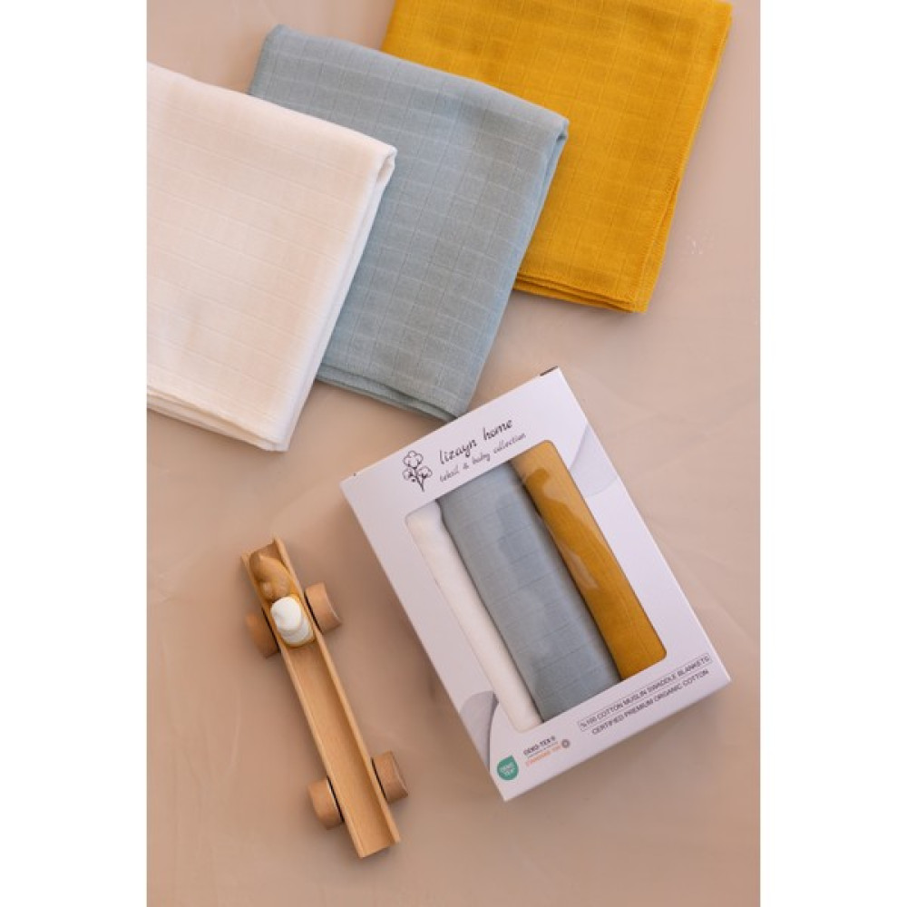 Lizayn Tekstil Çok Amaçlı Müslin Örtü & Battaniye 3'lü Set %100 Pamuk Oeko-Teks Sertifikalı 80X80 cm - Hardal Sarısı Hamilelik ve Emzirme Fiyatı