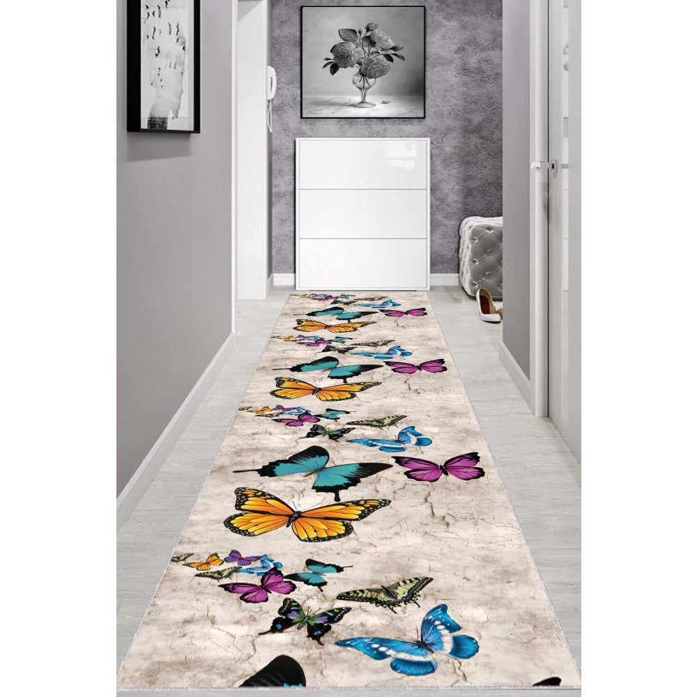 Lizia Home Kelebekli Kaymaz Tabanlı Makinede Yıkanabilir Özel Ölçü Rulo Yolluk Ar1170 80 x 590 Beden Yolluk Fiyatı