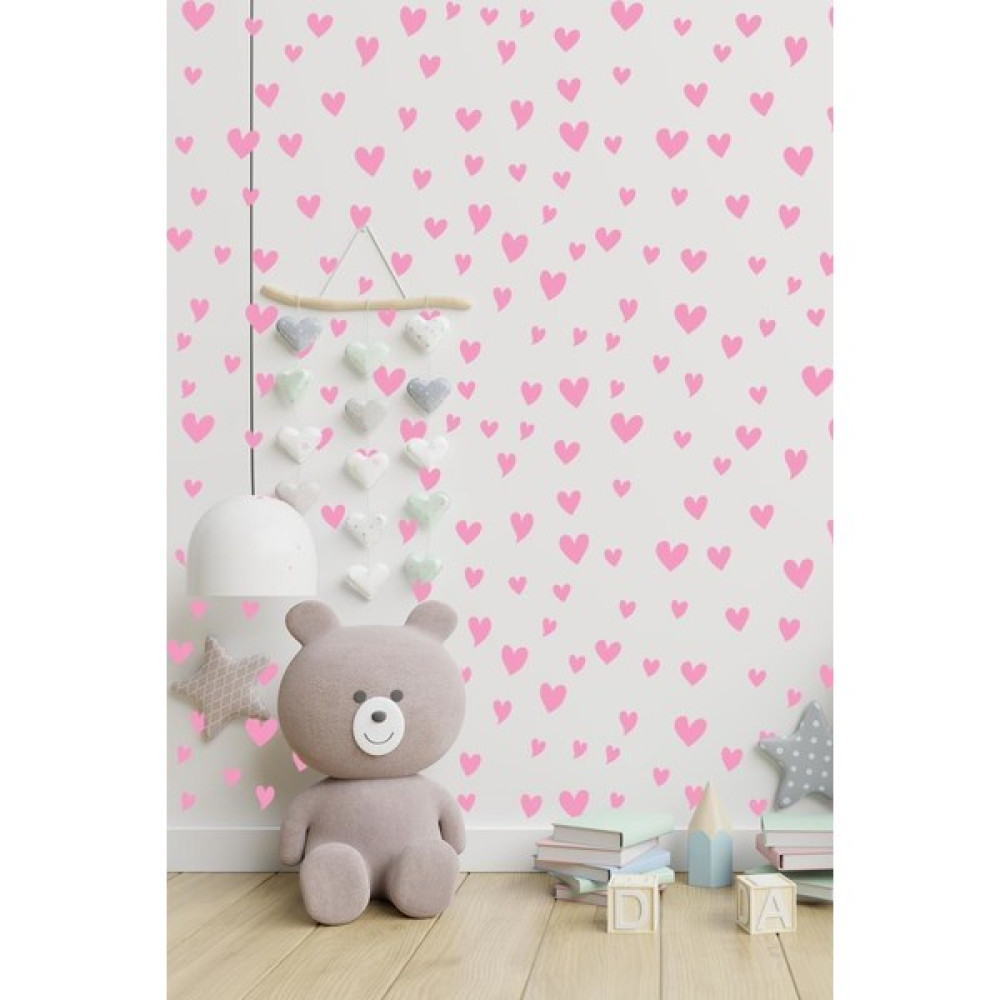 Lizpo Decor Kalp Yağmuru Duvar Sticker Bebek Çocuk Odası Dekoratif Pembe Çıkartma Sticker, 3-4-5cm 140 Adt - 4 cm Duvar Stickerı Fiyatı