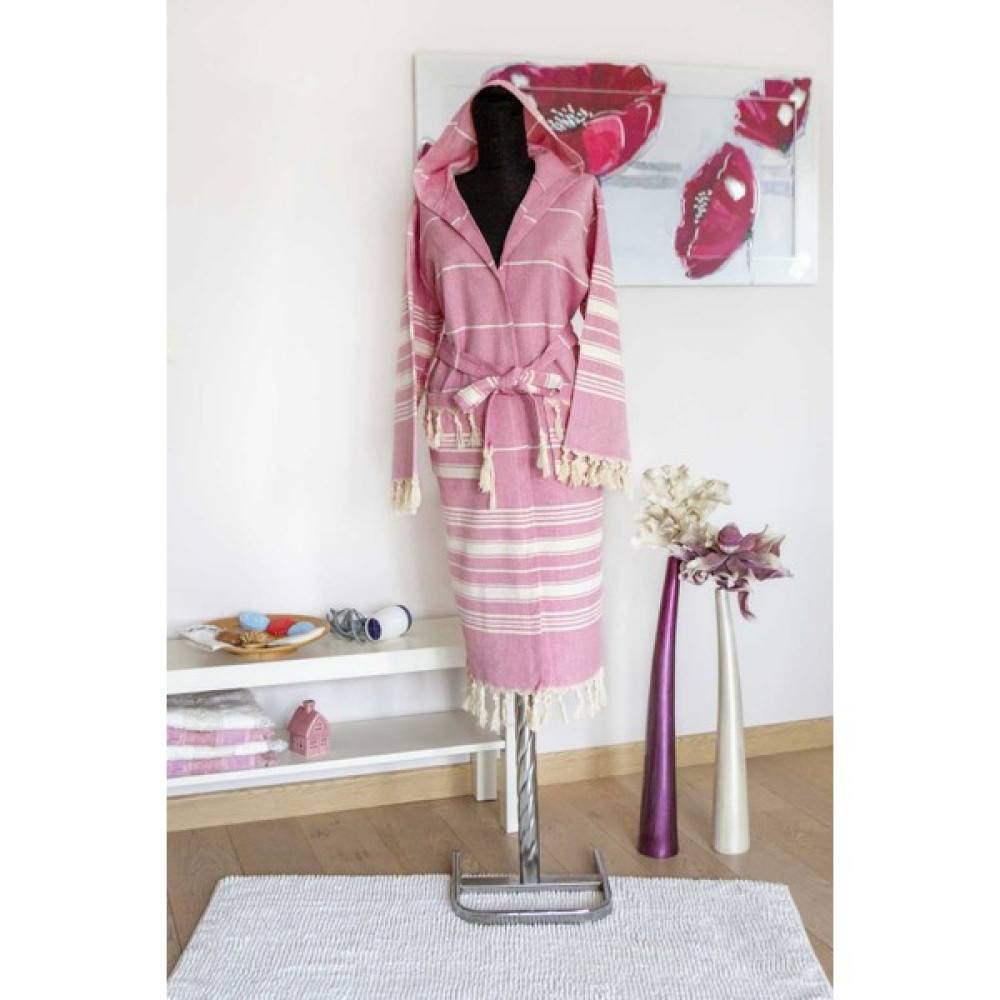 Lizzamoda Naturel Peştemal Bornoz - L - Pembe Bornoz Fiyatı