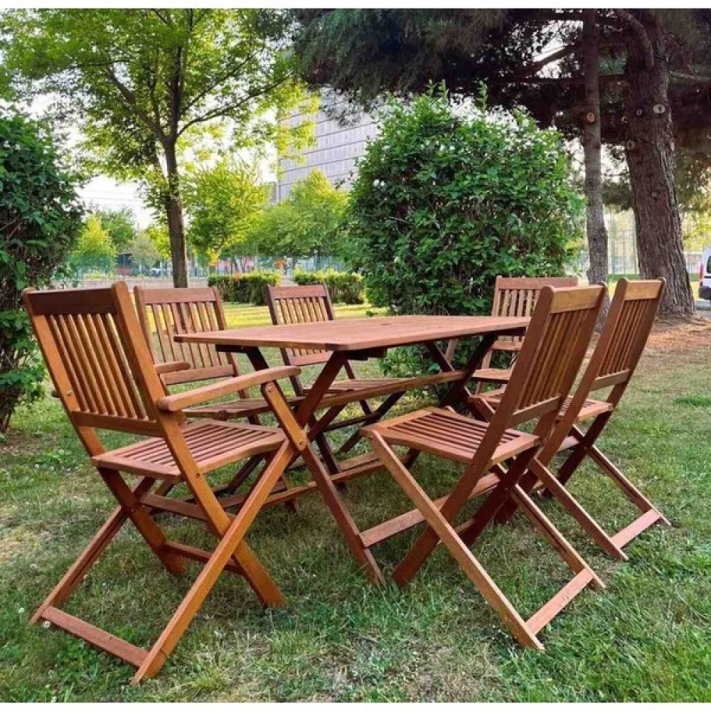 LK Ahşap Akasya Katlanır Ahşap Bahçe Balkon Masası 6 sandalye (2kollu 4kolsuz) 1 Masa 80X140 Bahçe Mobilyası Takımı Fiyatı