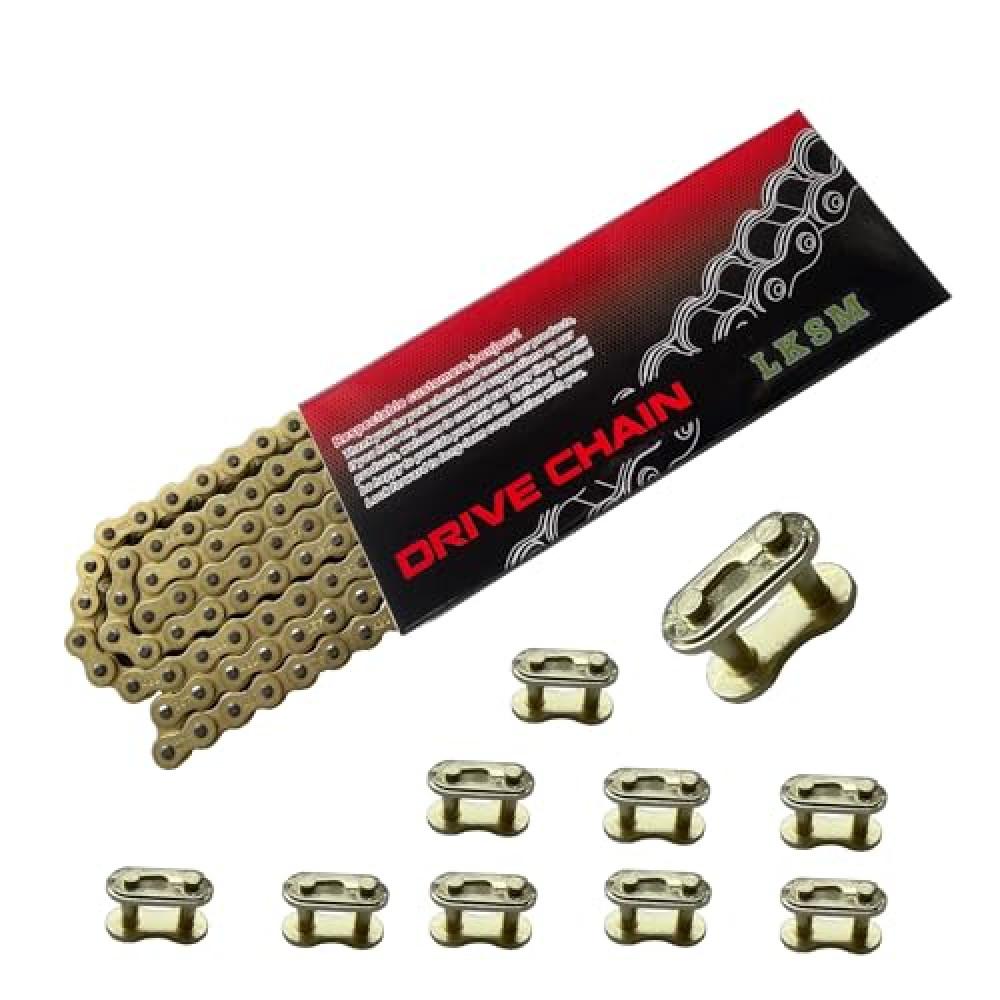 LKSM 420 Motorcycle Chain Gold 132 Link Standard Roller Chain with Chain Breaker 10 Connecting Master Link for 100cc 110cc 125cc Dirt Pit Bike ATV Quad Go Kart Mini Bike Scooter