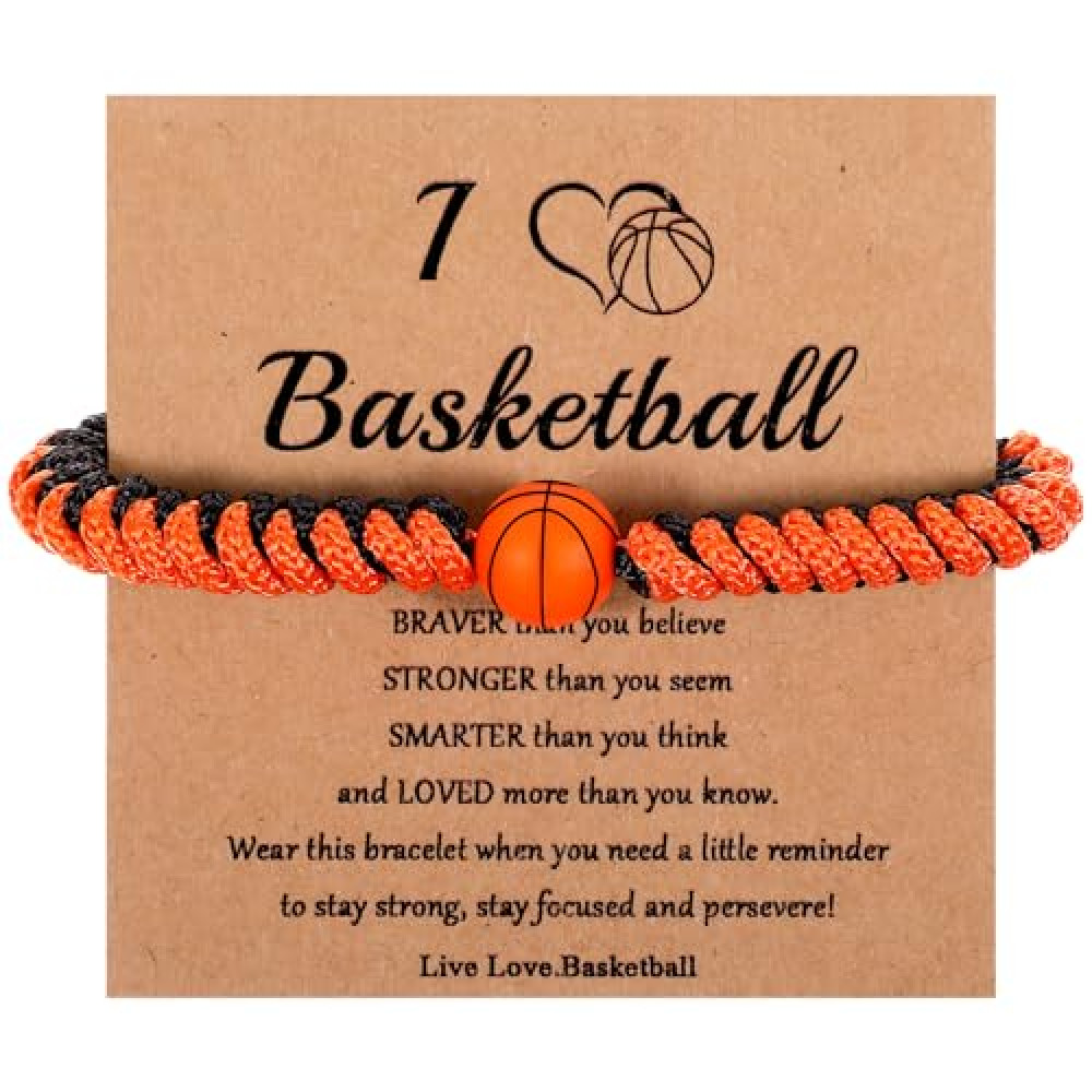 LLOUSSAK Basketball Bracelet, Adjustable Handmade Braided Bead Basketball Bracelet Gifts for Boys Girls, Basketball Accessories, Basketball Gifts for Boys 8-12