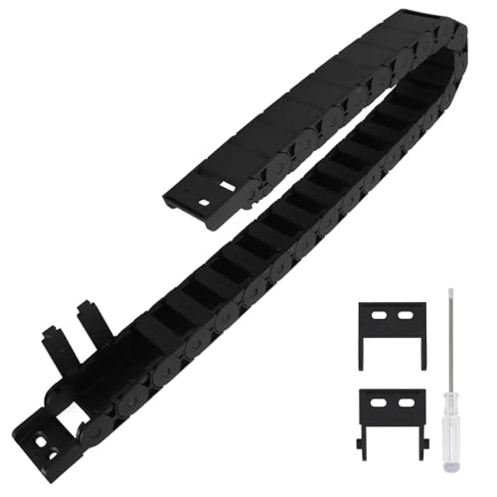 LMioEtool R28/38 15mm x 30mm(Inner H x Inner W) Black Plastic Cable Wire Carrier Drag Chain 1M Length for CNC, with End Connectors - Semi Enclosed Type (Inner side openable)