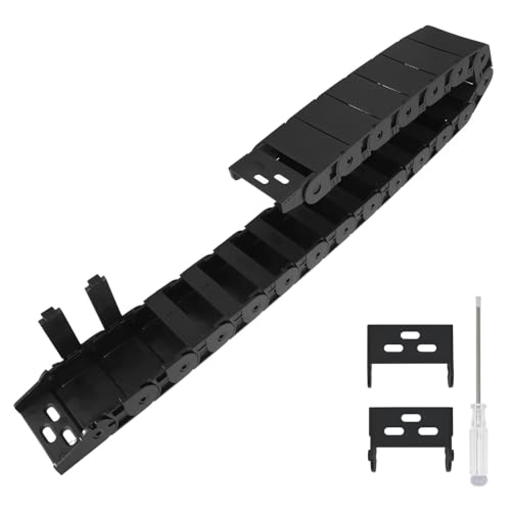 LMioEtool R38 18mm x 50mm(Inner H x Inner W) Black Plastic Cable Wire Carrier Drag Chain 1M Length for CNC, with End Connectors - Semi Enclosed Type (Inner Side openable)