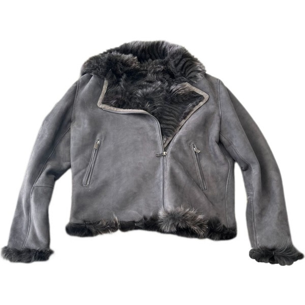 LN Leather Özel Üretim Gerçek Kürk-Süet Deri Gri Renkli Deri Mont Bayan Mont Fiyatı