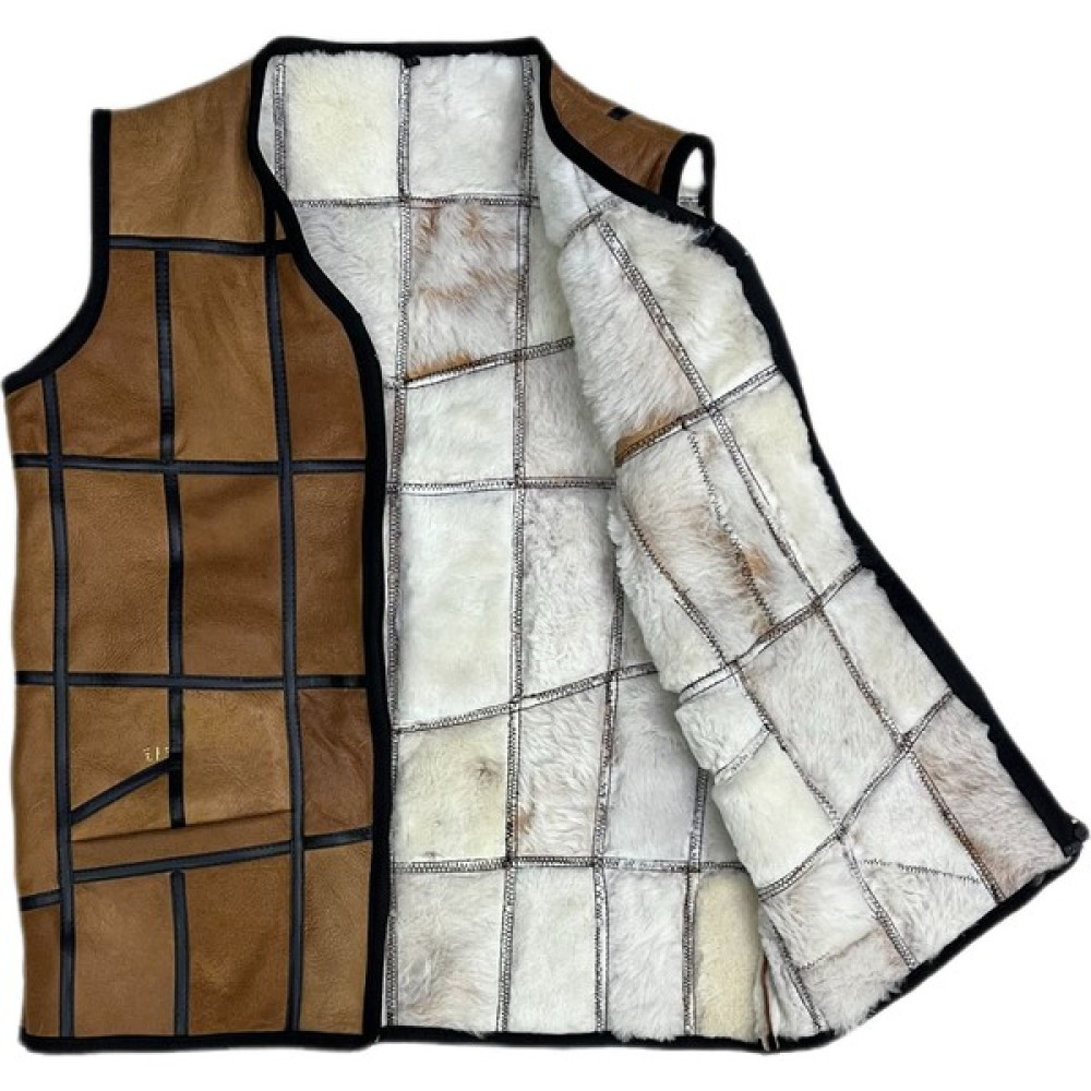LN Leather Patchwork Içi Kürk Dışı Süet Deri Biye Detaylı Yelek Erkek Yelek Fiyatı