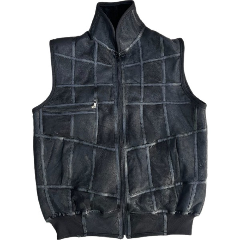 LN Leather Patchwork Içi Kürk-Dışı Süet Deri Biye Yakalı Triko Detaylı Yelek Erkek Yelek Fiyatı