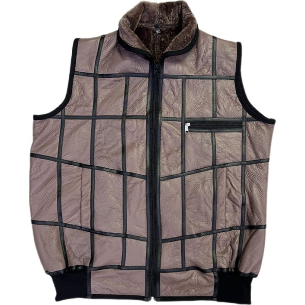 LN Leather Patchwork Içi Kürk-Dışı Süet Hakiki Deri Yakalı Biye ve Triko Detaylı Yelek Erkek Yelek Fiyatı