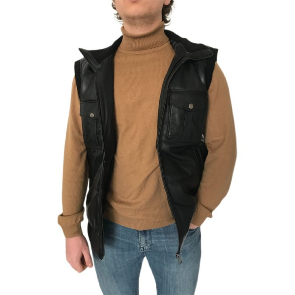 LN Leather Triko Detaylı Spor Gerçek Deri Yelek Erkek Yelek Fiyatı