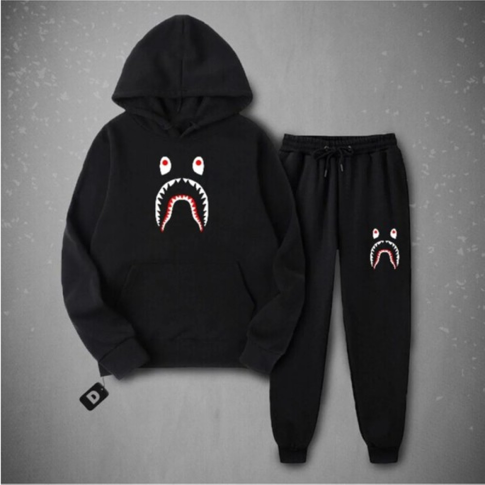 Lobabo Giyim Bape Shark Baskılı Siyah Unisex Kışlık Eşofman Takımı Kadın Eşofman Fiyatı
