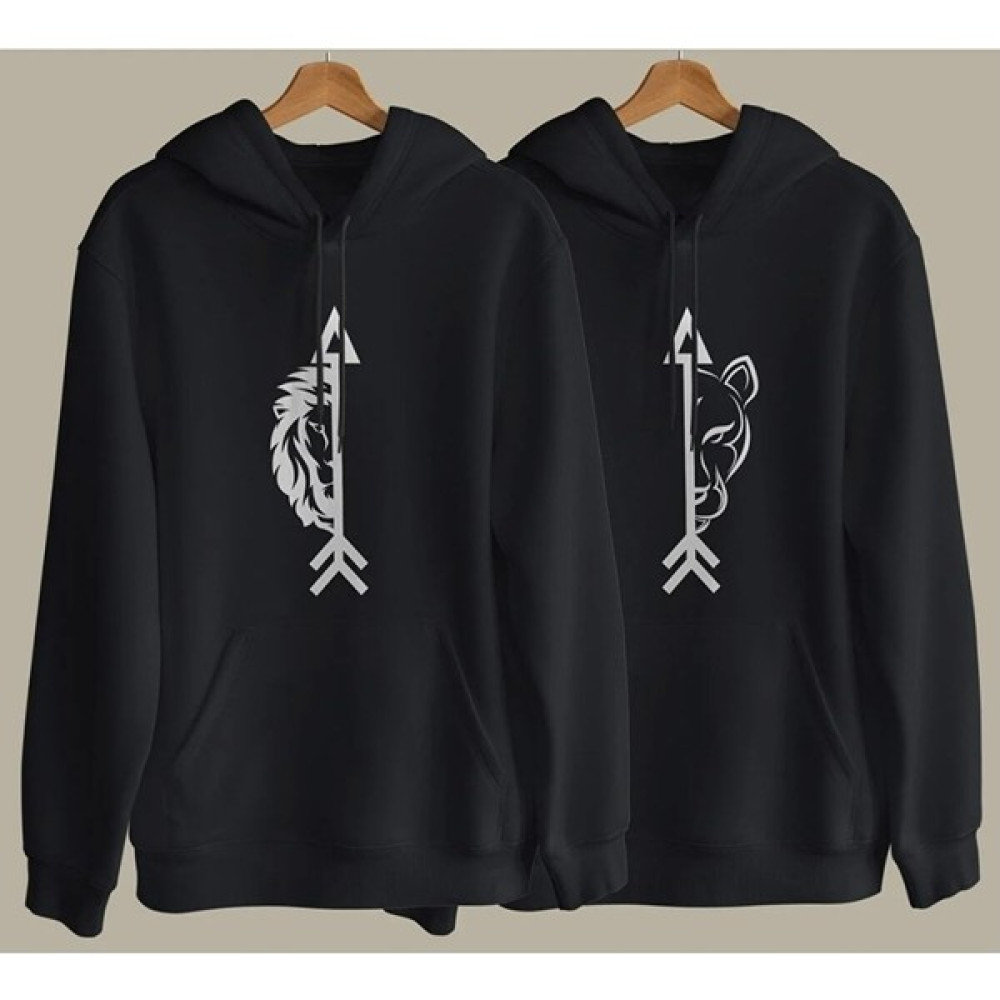 Lobabo Giyim Erkek ve Dişi Aslan (Maleandfemale Lion)Tasarımlı Sevgili Çift Kombin Kapüşonlu Sweatshirt 2'li Bayan Sweatshirt Fiyatı