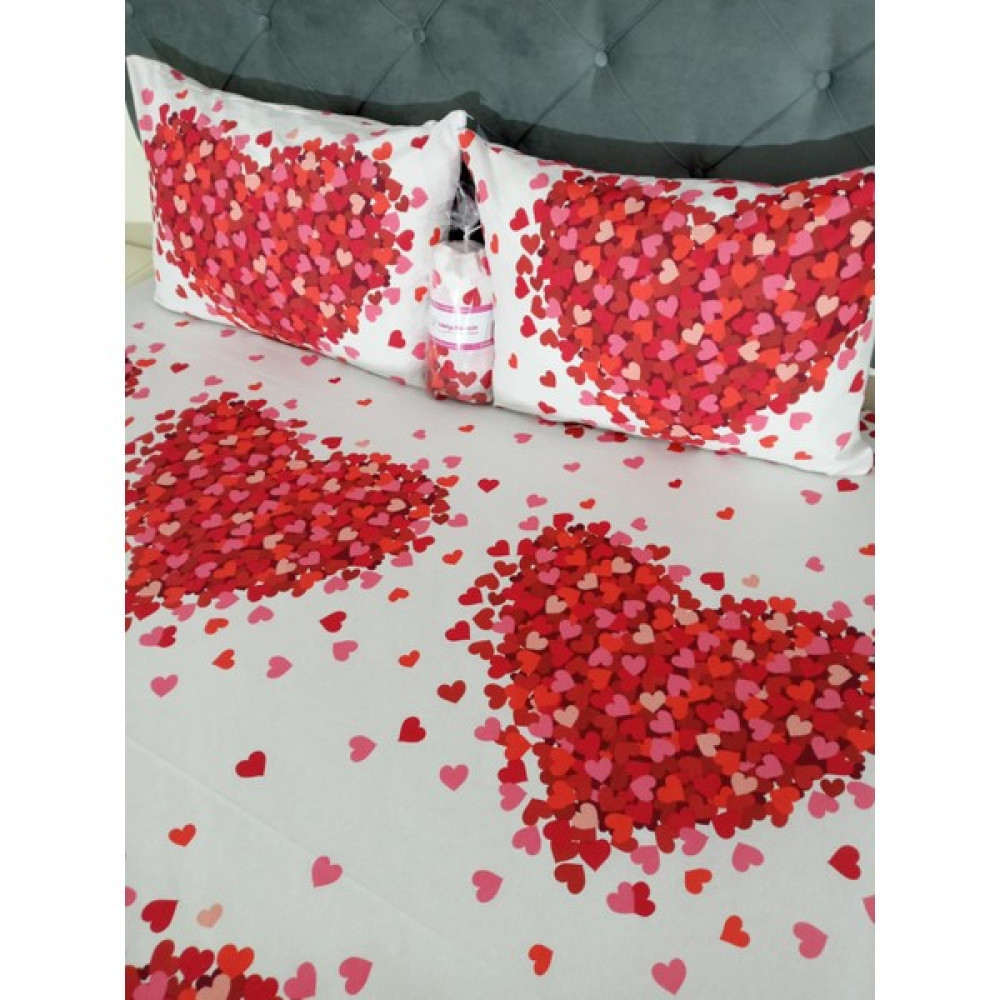 Lobelya Çift Kişilik Lastikli Çarşaf Takımı - Kırmızı Kalpli - 160 x 200 cm Çarşaf Fiyatı