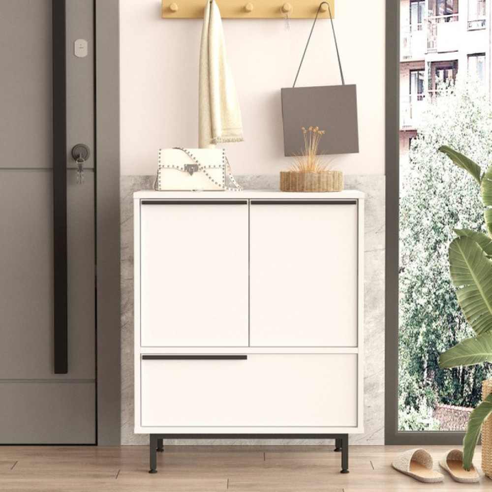 L'occi Concept 75 cm Leena Ayakkabılık Çok Amaçlı Dolap 3 Kapaklı Metal Ayaklı Beyaz LA8C-W Ayakkabılık Fiyatı