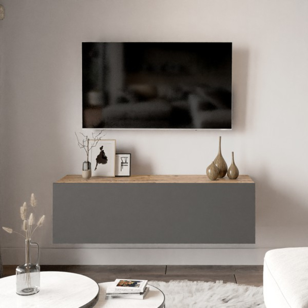 L'occi Concept Delphin 100 cm Kapaklı Tv Ünitesi DLP12-AA Çam-Antrasit Gri Tv Ünitesi / Sehpası Fiyatı