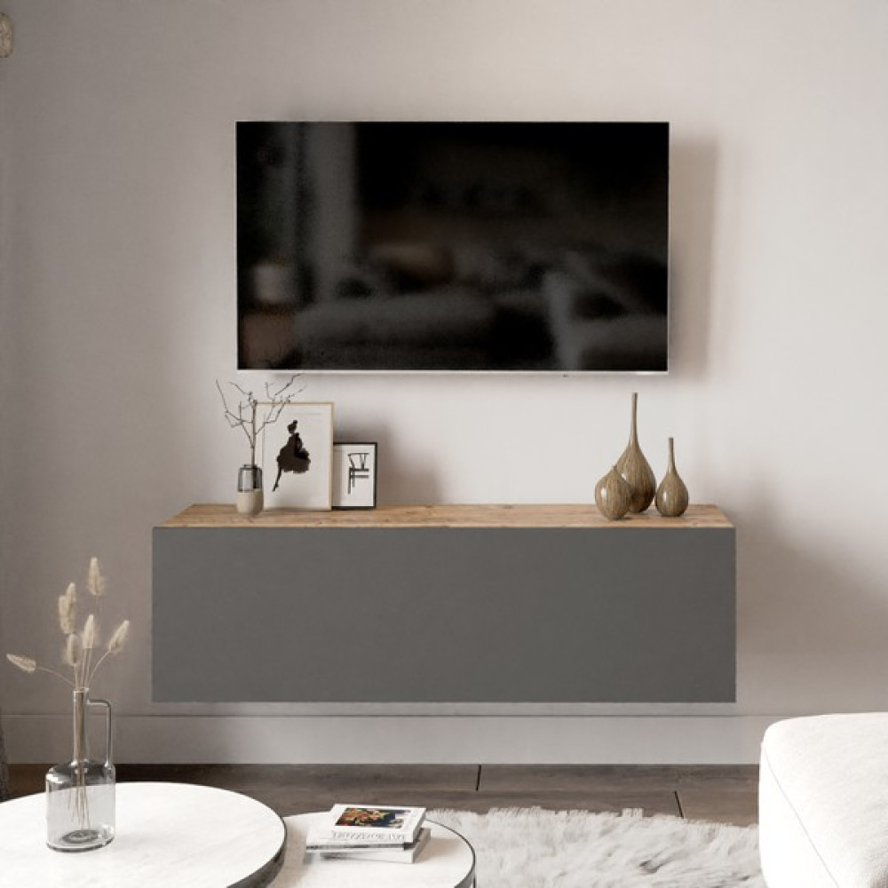L'occi Concept Delphin 100 cm Kapaklı Tv Ünitesi DLP12-AA Çam-Antrasit Gri - Antrasit - Çam Tv Ünitesi / Sehpası Fiyatı