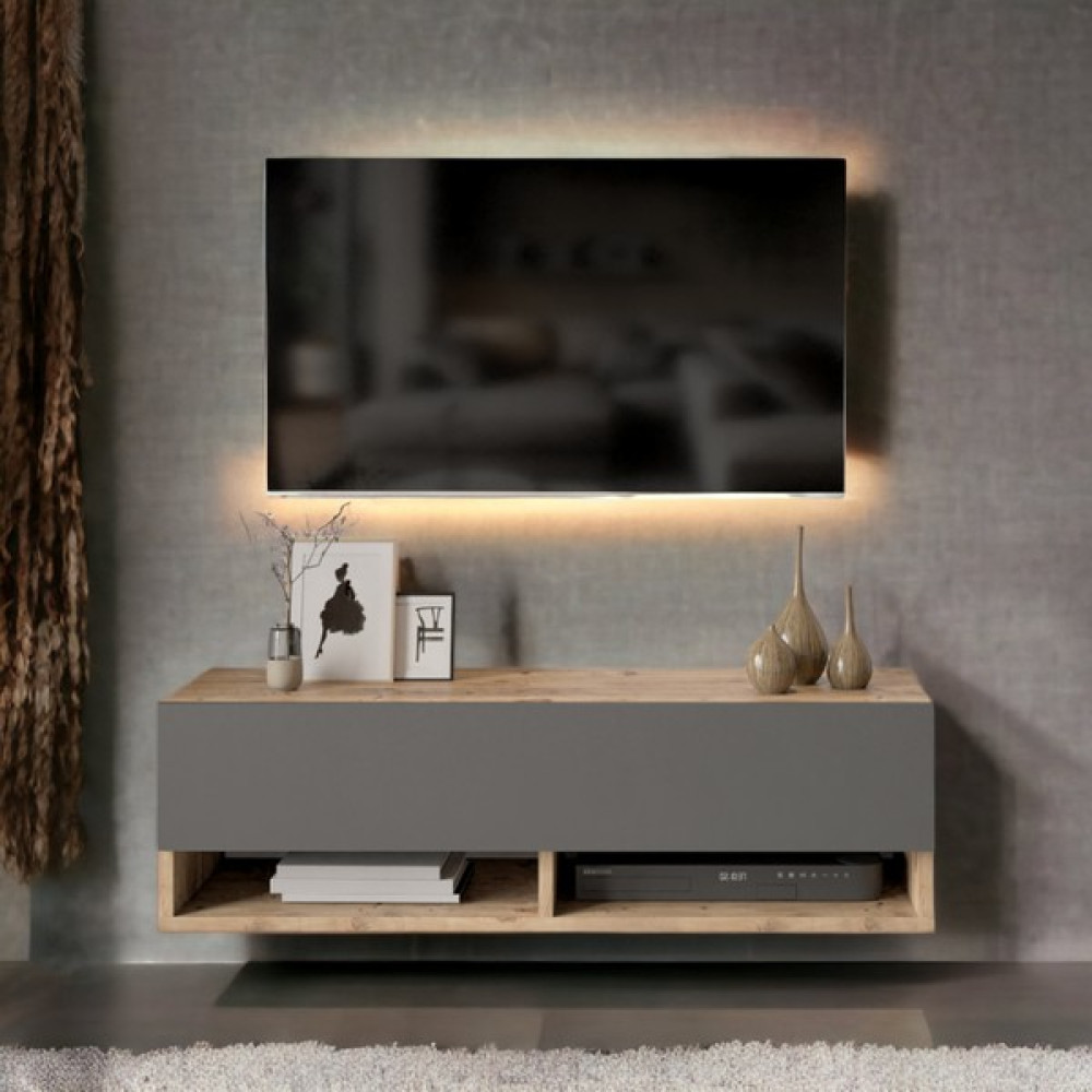 L'occi Concept Delphin 100 cm Raflı Kapaklı Tv Ünitesi DLP13-AA Çam-Antrasit Gri - Antrasit - Çam Tv Ünitesi / Sehpası Fiyatı