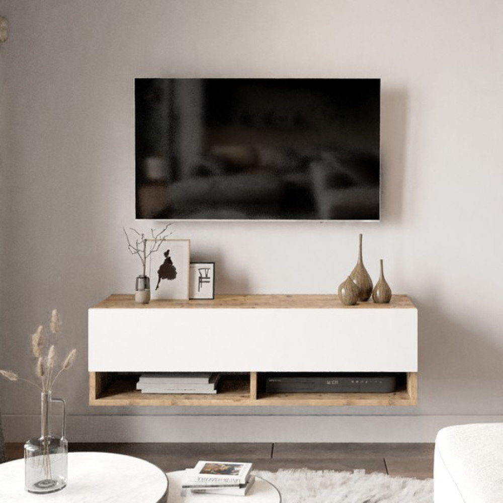 L'occi Concept Delphin 100 cm Raflı Kapaklı Tv Ünitesi DLP13-AW Çam-Beyaz Tv Ünitesi / Sehpası Fiyatı