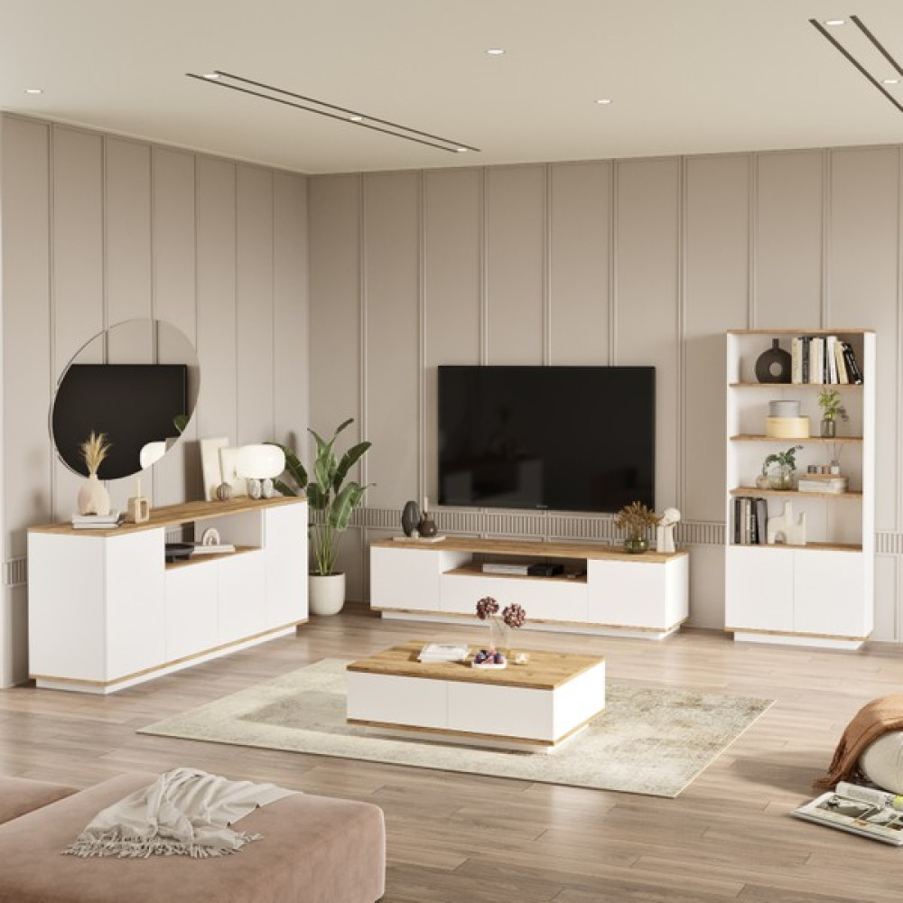 L'occi Concept Delphin Kapaklı Tv Ünitesi Orta Sehpa Konsol Kitaplık 4'lü Set Çam-Beyaz DLP19-AW Tv Ünitesi / Sehpası Fiyatı