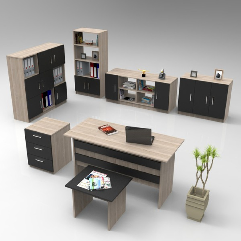 L'occi Concept Diego Abcdefg 7'li Ofis Büro Masa Takımı Meşe-Siyah Ofis Çalışma Masası Fiyatı
