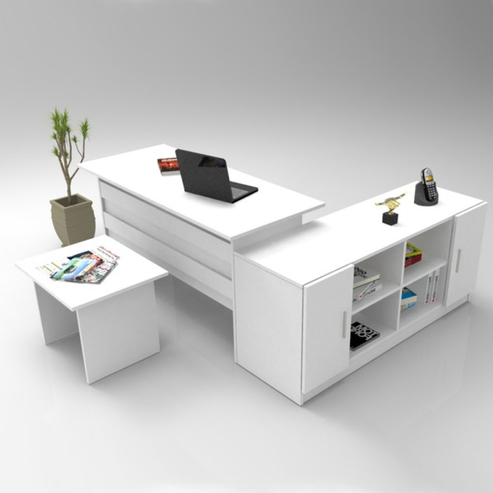 L'occi Concept Diego ABF Ofis Masa Sehpa Klasör Dolabı 3'lü Büro Masa Takımı Beyaz - 73 x 140 x 60 cm Çalışma Masası Fiyatı