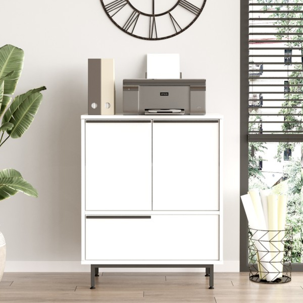 L'occi Concept Leena 75 cm Ofis Dolabı 3 Kapaklı Metal Ayaklı Beyaz LA8B-W Evrak Dolabı Fiyatı