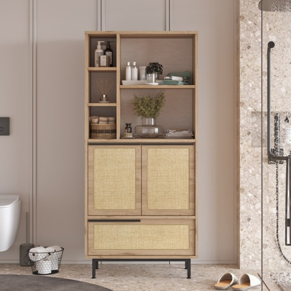 L'occi Concept Leena Banyo Dolabı Çok Amaçlı Dolap 3 Kapaklı Metal Ayaklı Uv Baskı Sepet-Jüt LA9C-SU Banyo Dolabı / Mobilyası Fiyatı