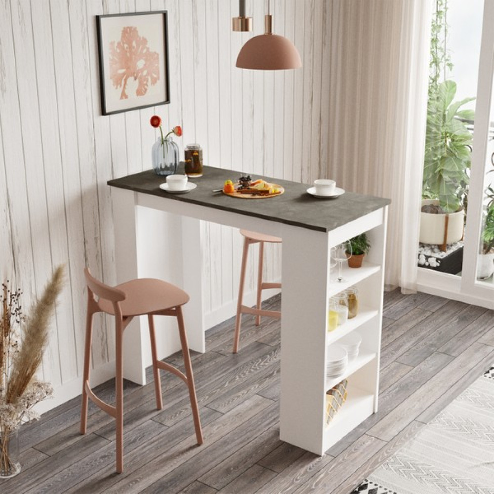 L'occi Concept Lowa 120 cm Raflı Bar Masası Mutfak Yemek Masası Beton-Beyaz Lw1-Gw Yemek & Mutfak Masası Fiyatı
