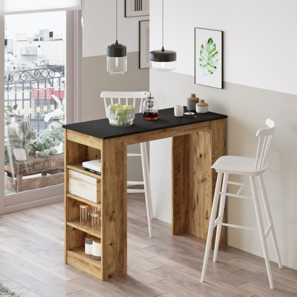 L'occi Concept Lowa Bar 120 cm Raflı Masası Mutfak Yemek Masası Siyah-Atlantik Çam Lw1-La Yemek & Mutfak Masası Fiyatı