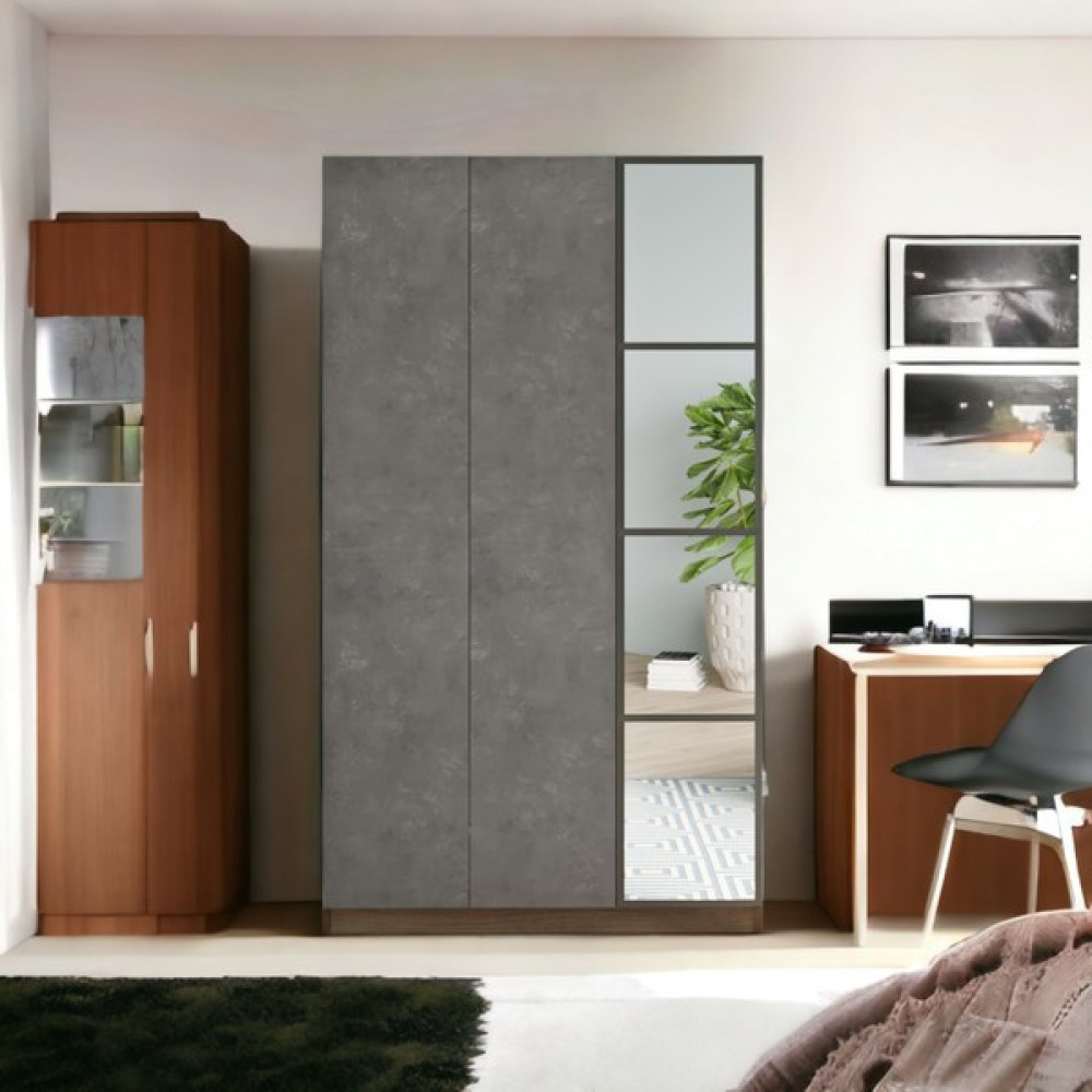 L'occi Concept Lowell 3 Kapaklı Çekmeceli Aynalı Gardırop Elbise Dolabı Lo1-Cg - Gri Gardrop & Dolap Fiyatı