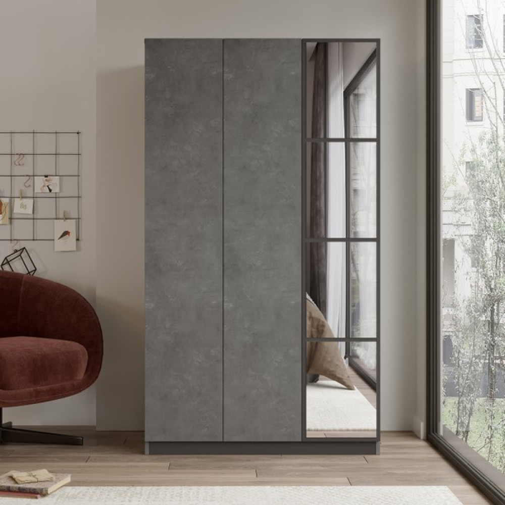 L'occi Concept Lowell 3 Kapaklı Çekmeceli Aynalı Gardırop Elbise Dolabı Lo1-Rg - Gri Gardrop & Dolap Fiyatı
