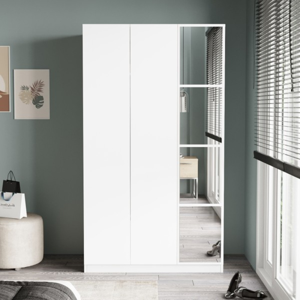 L'occi Concept Lowell 3 Kapaklı Çekmeceli Aynalı Gardırop Elbise Dolabı Lo1-W - Beyaz Gardrop & Dolap Fiyatı