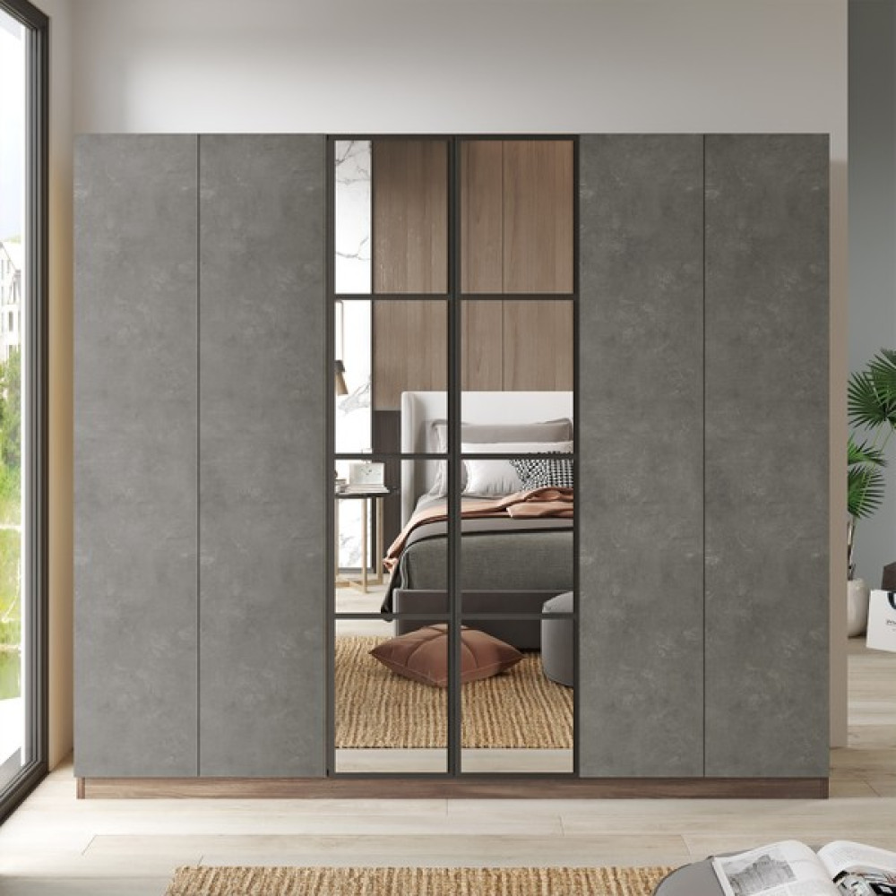 L'occi Concept Lowell 6 Kapaklı Çekmeceli Aynalı Gardırop Elbise Dolabı Lo3-Cg - Gri Gardrop & Dolap Fiyatı