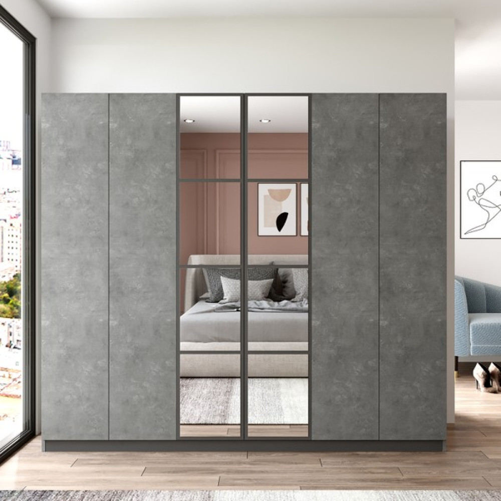 L'occi Concept Lowell 6 Kapaklı Çekmeceli Aynalı Gardırop Elbise Dolabı Lo3-Rg - Gri Gardrop & Dolap Fiyatı