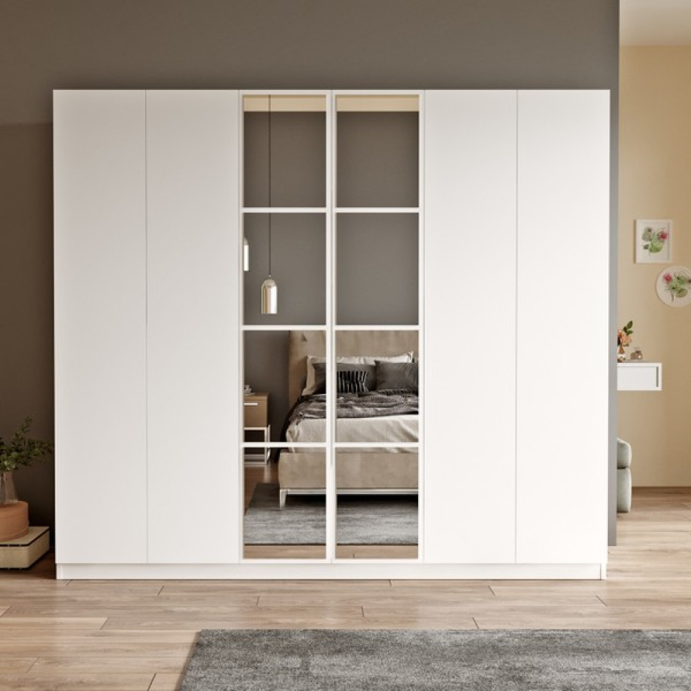 L'occi Concept Lowell 6 Kapaklı Çekmeceli Aynalı Gardırop Elbise Dolabı Lo3-W - Beyaz Gardrop & Dolap Fiyatı
